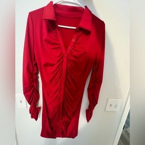 Red long sleeve button up dress